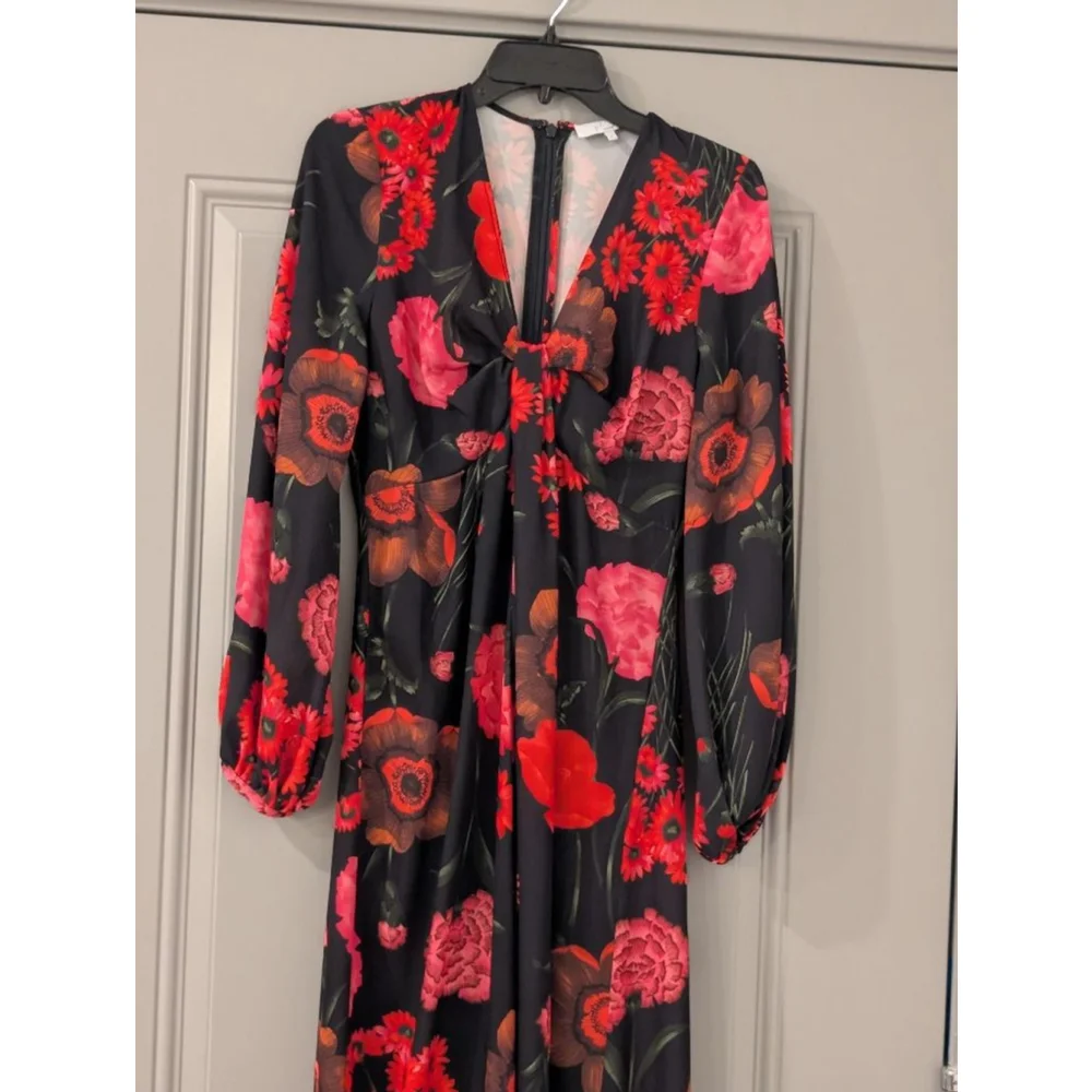 Women's Pearl by Lela Rose Black Red Floral Maxi Dress Size 2 - Picture 2 of 9
